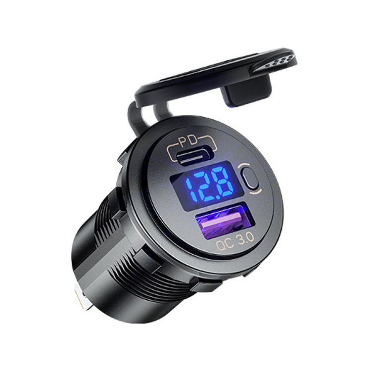 12V Modified Car USB Charger With Voltage Display PD QC3.0 Socket, With Terminal Blue Light, With Terminal Red Light, With Terminal Green Light, With 60cm Line Blue Light, With 60cm Line Red Light, With 60cm Line Green Light