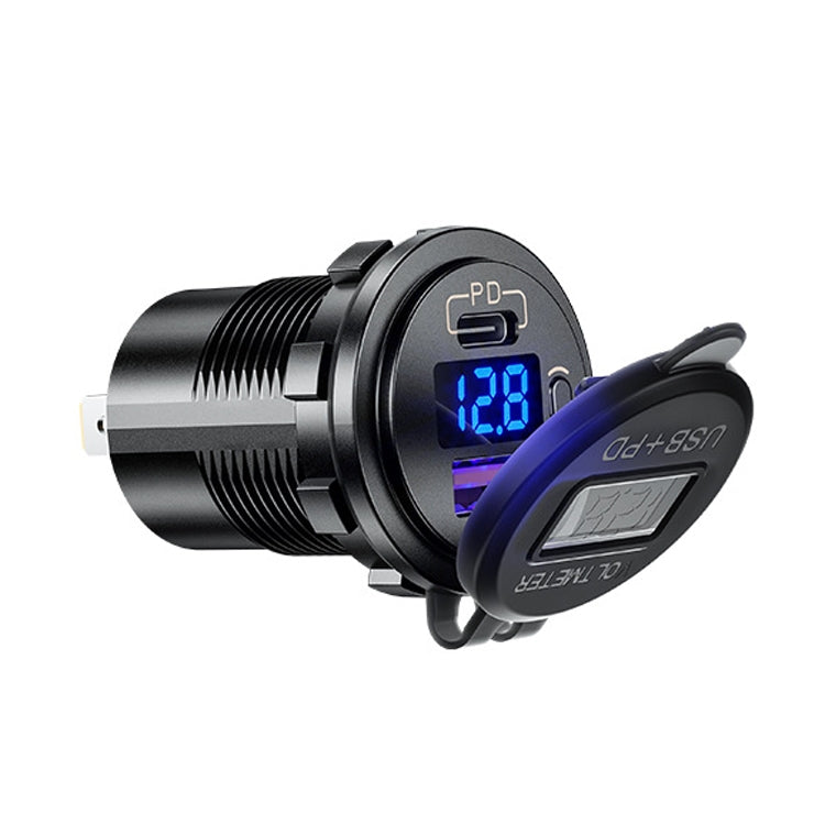 12V Modified Car USB Charger With Voltage Display PD QC3.0 Socket, With Terminal Blue Light, With Terminal Red Light, With Terminal Green Light, With 60cm Line Blue Light, With 60cm Line Red Light, With 60cm Line Green Light