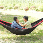 Outdoor Hammock Nylon Parachute Cloth Travel Camping Swing, Style:, 2.7m x 1.4m (Black+Gray), 3m x 2m (Black+Gray), 2.7m x 1.4m (Black+Red), 3m x 2m (Black+Red), 2.7m x 1.4m (Red+Sky Blue), 3m x 2m (Red+Sky Blue), 2.7m x 1.4m (Royal Blue+Dark Gray)    ...