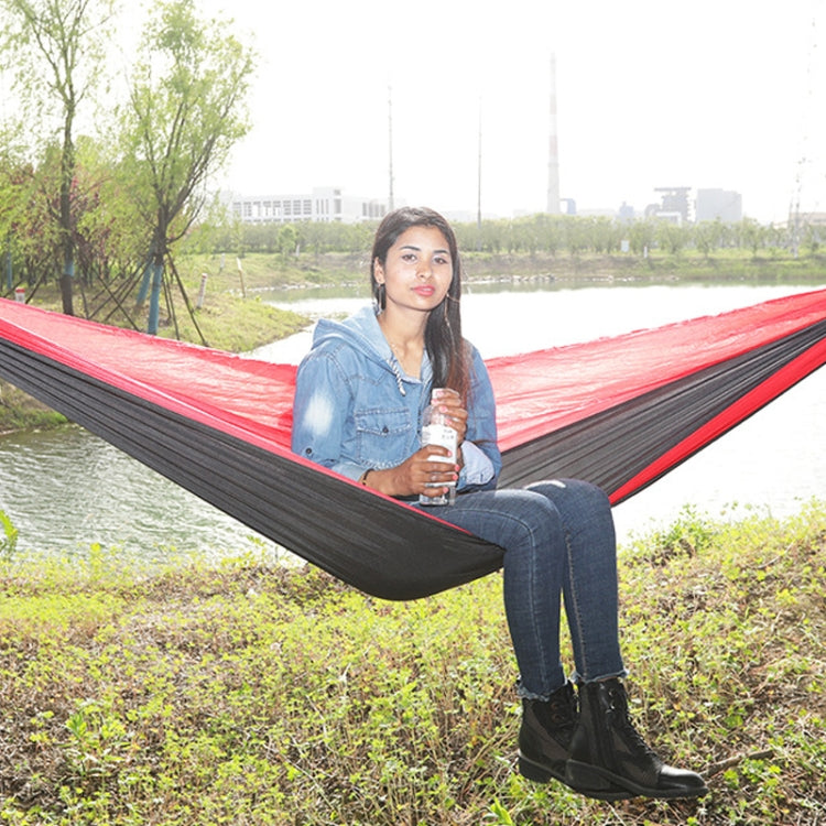 Outdoor Hammock Nylon Parachute Cloth Travel Camping Swing, Style:, 2.7m x 1.4m (Black+Gray), 3m x 2m (Black+Gray), 2.7m x 1.4m (Black+Red), 3m x 2m (Black+Red), 2.7m x 1.4m (Red+Sky Blue), 3m x 2m (Red+Sky Blue), 2.7m x 1.4m (Royal Blue+Dark Gray)    ...
