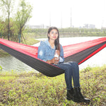 Outdoor Hammock Nylon Parachute Cloth Travel Camping Swing, Style:, 2.7m x 1.4m (Black+Gray), 3m x 2m (Black+Gray), 2.7m x 1.4m (Black+Red), 3m x 2m (Black+Red), 2.7m x 1.4m (Red+Sky Blue), 3m x 2m (Red+Sky Blue), 2.7m x 1.4m (Royal Blue+Dark Gray)    ...