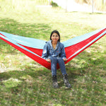 Outdoor Hammock Nylon Parachute Cloth Travel Camping Swing, Style:, 2.7m x 1.4m (Black+Gray), 3m x 2m (Black+Gray), 2.7m x 1.4m (Black+Red), 3m x 2m (Black+Red), 2.7m x 1.4m (Red+Sky Blue), 3m x 2m (Red+Sky Blue), 2.7m x 1.4m (Royal Blue+Dark Gray)    ...