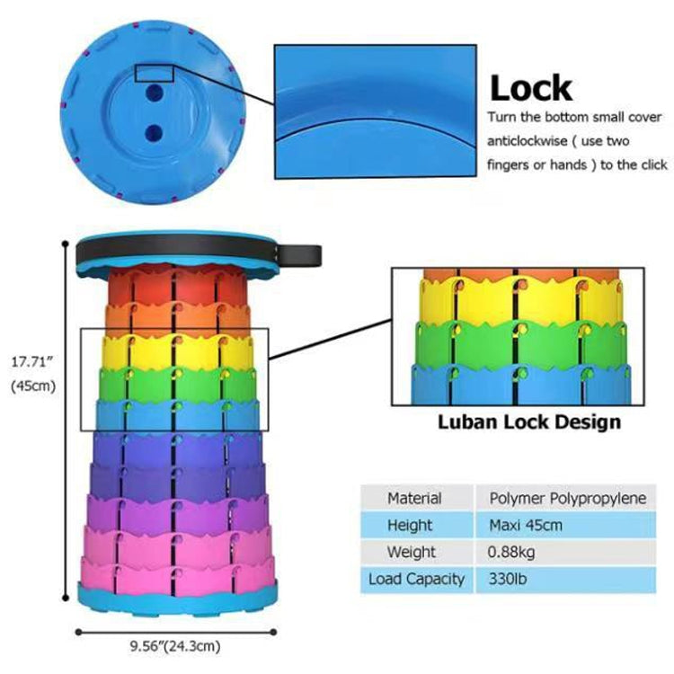 Outdoor Folding Telescopic Stool Portable Fishing Chair, 45cm(Rainbow), 45cm(Red)