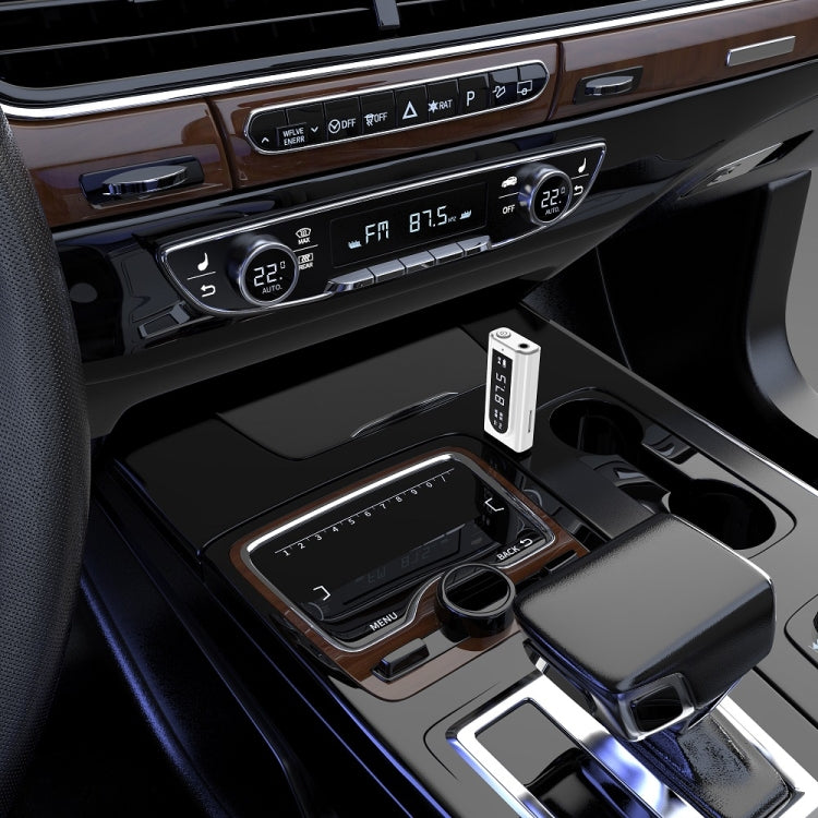 محول استقبال بلوتوث 5.0 للسيارة USB FM + AUX إخراج صوتي مزدوج مرسل ستيريو، K9 أبيض