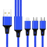 2 PCS ZZ034 USB To 8 Pin + USB-C / Type-C + Micro USB 3 In 1 Fast Charging Cable, Style:, 5A Super Fast-Black, Mini-Silver, Mini-Red, Mini-Blue, Mini-Black