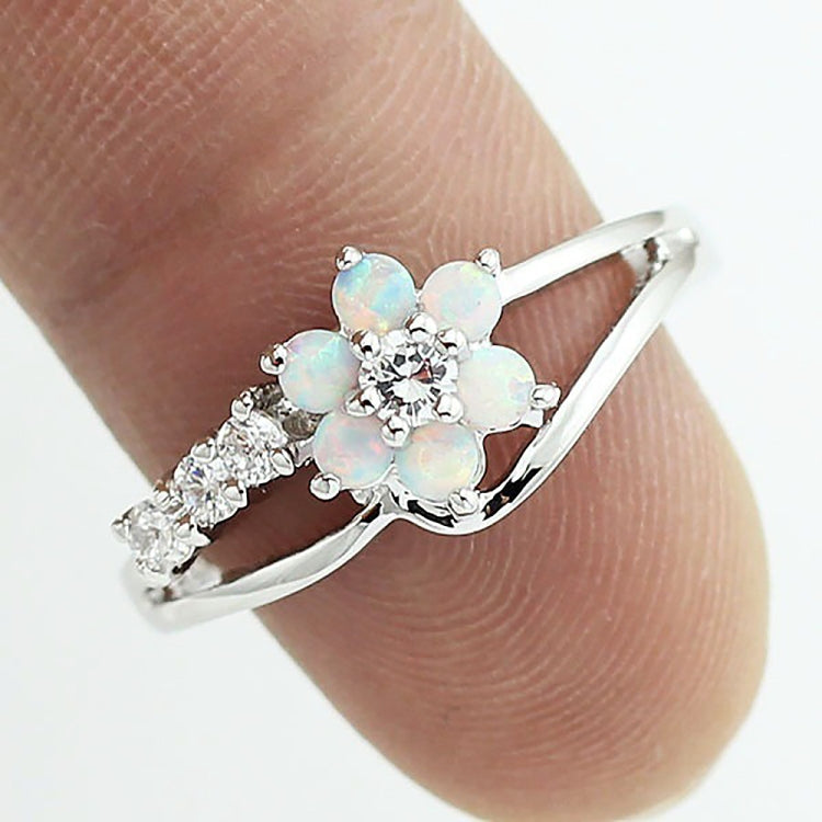 925 Silver Women Opal Flower Ring Jewelry, 6, 8, 9, 10