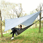 Outdoor Camping Sunshade + Anti-Mosquito Hammock Set Parachute Fabric Net Yarn Anti-Mosquito Hammock, 360x290cm Ink Green, 360x290cm Gray, 360x290cm Camel