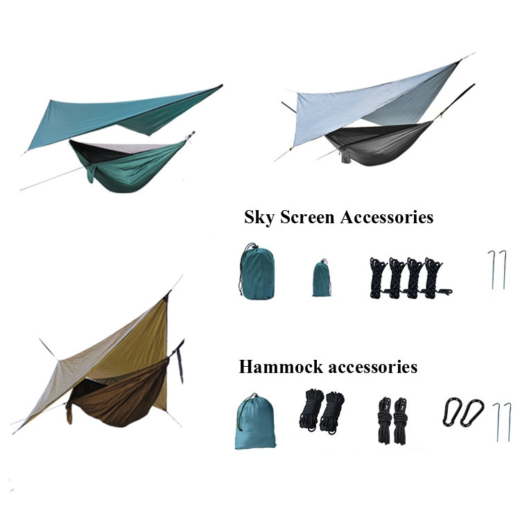 Outdoor Camping Sunshade + Anti-Mosquito Hammock Set Parachute Fabric Net Yarn Anti-Mosquito Hammock, 360x290cm Ink Green, 360x290cm Gray, 360x290cm Camel