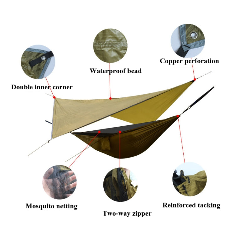 Outdoor Camping Sunshade + Anti-Mosquito Hammock Set Parachute Fabric Net Yarn Anti-Mosquito Hammock, 360x290cm Ink Green, 360x290cm Gray, 360x290cm Camel