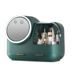 Schminktisch mit Spiegel und staubdichter Schublade mit LED-Beleuchtung, erhältlich in den Ausführungen Grün, Rosa, Weiß sowie Grün mit Lüfter, Rosa mit Lüfter und Weiß mit Lüfter.