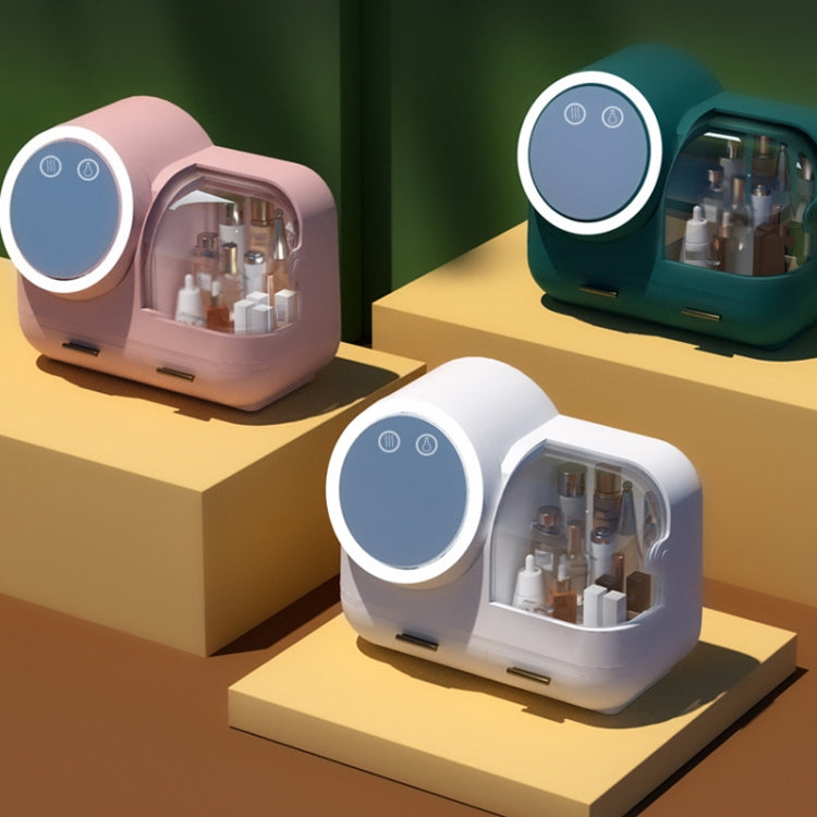 Schminktisch mit Spiegel und staubdichter Schublade mit LED-Beleuchtung, erhältlich in den Ausführungen Grün, Rosa, Weiß sowie Grün mit Lüfter, Rosa mit Lüfter und Weiß mit Lüfter.