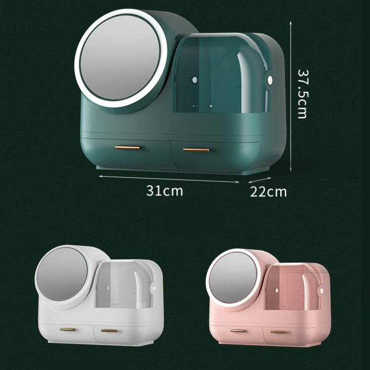 Schminktisch mit Spiegel und staubdichter Schublade mit LED-Beleuchtung, erhältlich in den Ausführungen Grün, Rosa, Weiß sowie Grün mit Lüfter, Rosa mit Lüfter und Weiß mit Lüfter.