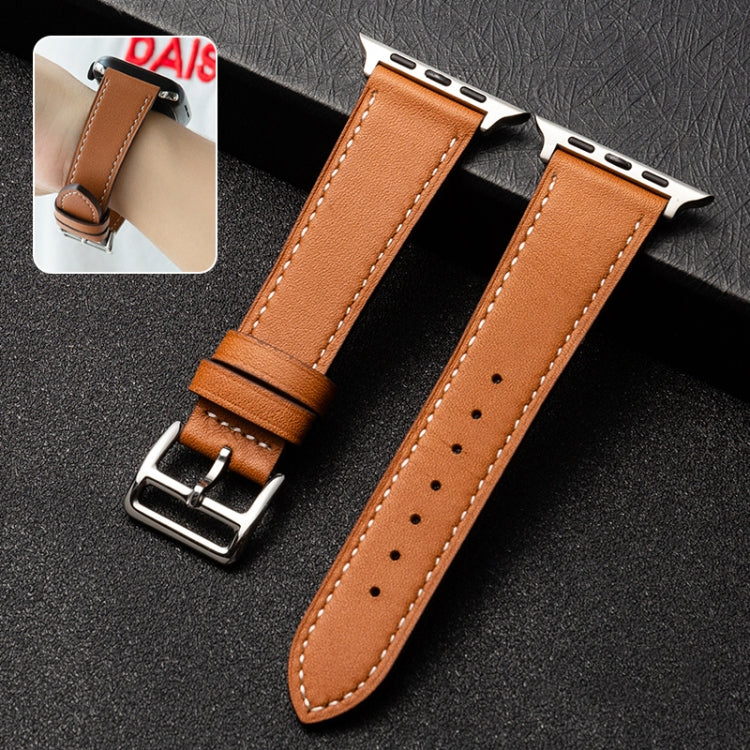 Business Cowhide Leather Strap Watchband, For Apple Watch Series 8&7 41mm / SE 2&6&SE&5&4 40mm / 3&2&1 38mm, For Apple Watch Series 6&SE&5&4 44mm / 3&2&1 42mm, For Apple Watch Series 6&SE& 5&4 40mm / 3 & 2 & 1 38mm