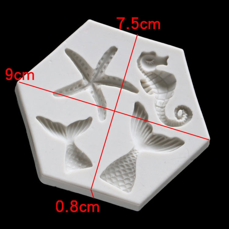 Ocean Series Big And Small Fishtail Starfish Seahorse DIY Baking Liquid Silicone Mold, Gray, Pink