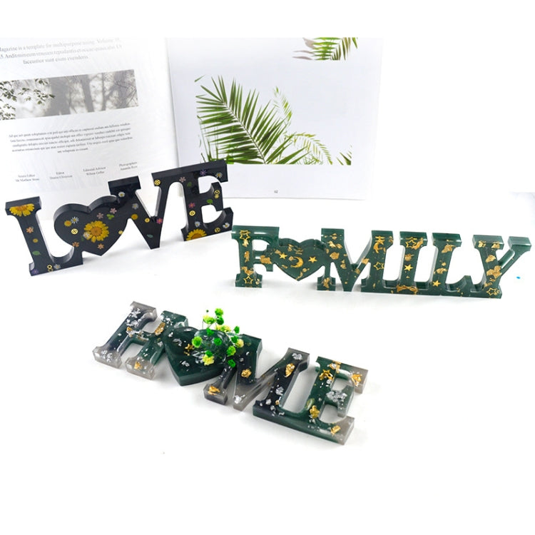 قوالب سيليكون لحروف راتنج كريستالي DIY، قالب حرفي مضاد للحروف MD3300_LOVE، MD3301_HOME، MD3302_Family، قالب حرفي إيجابي MD3313_LOVE، MD3314_HOME، MD3315_FAMILY