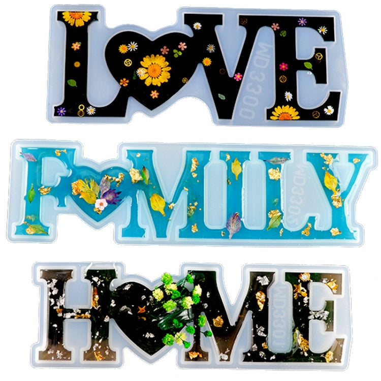 قوالب سيليكون لحروف راتنج كريستالي DIY، قالب حرفي مضاد للحروف MD3300_LOVE، MD3301_HOME، MD3302_Family، قالب حرفي إيجابي MD3313_LOVE، MD3314_HOME، MD3315_FAMILY