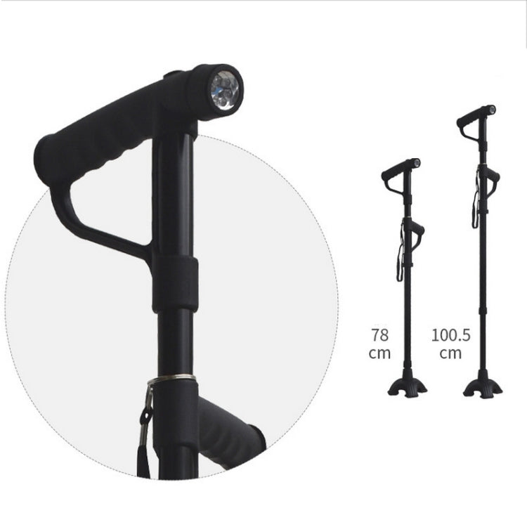Multifunctional Folding Double-Handle Elderly Crutches Aluminum Alloy Elderly Power-Assisted Walking Sticks Four-Legged Walking Sticks With Lights, 86-98cm