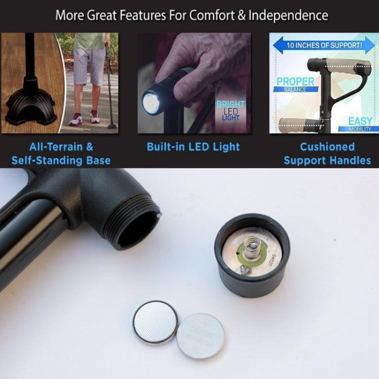 Multifunctional Folding Double-Handle Elderly Crutches Aluminum Alloy Elderly Power-Assisted Walking Sticks Four-Legged Walking Sticks With Lights, 86-98cm