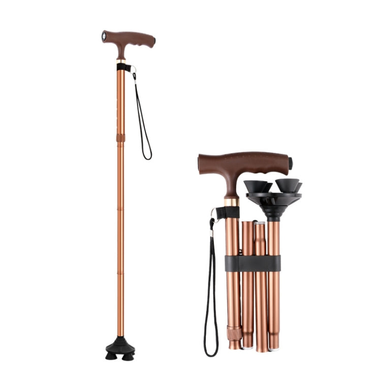 TBS-009 Four-Legged Folding Elderly Crutches Aluminum Alloy Light And Multifunctional Non-Slip Crutches With Light, TBS-009(Brown), TBS-009(Black)