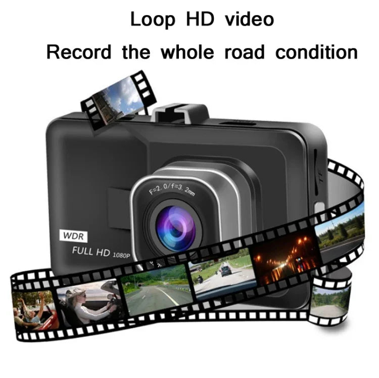 مسجل قيادة بزاوية واسعة بدقة HD 1080P بحجم 3.0 إنش مع صورة عكسية، المواصفات: تسجيل فردي بدقة عادية (أسود)
