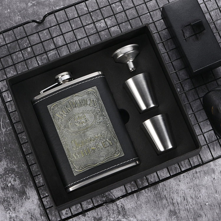Portable Stainless Steel Hip Flask Set With Wine Glass Funnel, Style:, 8OZ New Jack Patch Core, 8OZ Old Jack Patch Core, 8OZ Old Man Patch Core, 8OZ Yellow Floral Pattern Core, 7OZ Black Leather Jack Gray, 7OZ Black Leather Old Man Gray