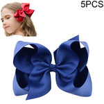 5 PCS 6 Inch Colorful Kids Girls Big Solid Ribbon Hair Bow Clips