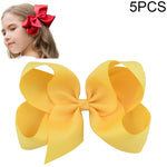 5 PCS 6 Inch Colorful Kids Girls Big Solid Ribbon Hair Bow Clips