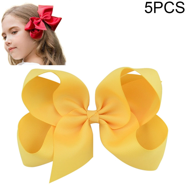 5 PCS 6 Inch Colorful Kids Girls Big Solid Ribbon Hair Bow Clips