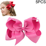 5 PCS 6 Inch Colorful Kids Girls Big Solid Ribbon Hair Bow Clips