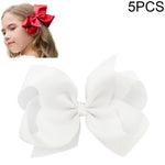 5 PCS 6 Inch Colorful Kids Girls Big Solid Ribbon Hair Bow Clips