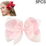 5 PCS 6 Inch Colorful Kids Girls Big Solid Ribbon Hair Bow Clips