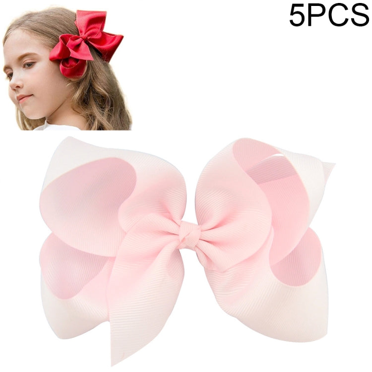 5 PCS 6 Inch Colorful Kids Girls Big Solid Ribbon Hair Bow Clips