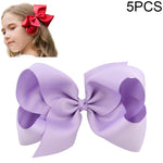 5 PCS 6 Inch Colorful Kids Girls Big Solid Ribbon Hair Bow Clips
