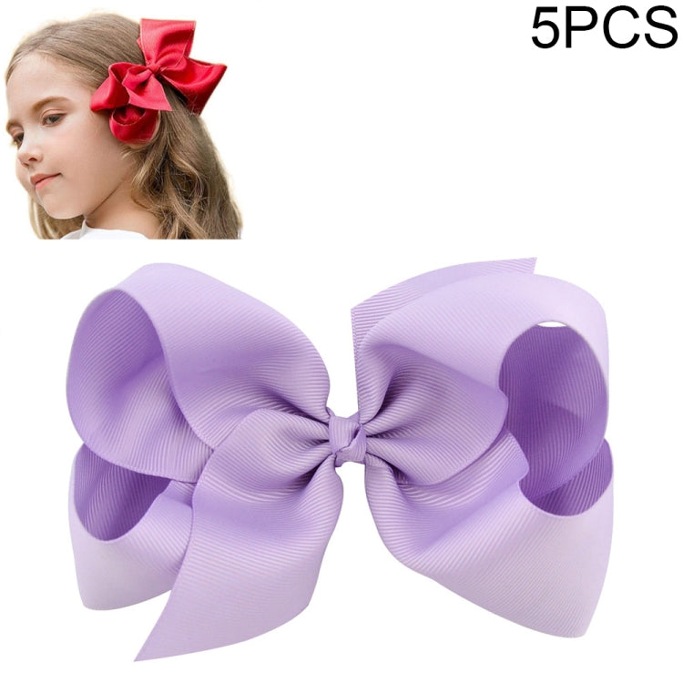 5 PCS 6 Inch Colorful Kids Girls Big Solid Ribbon Hair Bow Clips