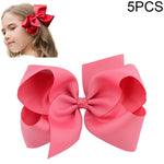 5 PCS 6 Inch Colorful Kids Girls Big Solid Ribbon Hair Bow Clips