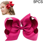 5 PCS 6 Inch Colorful Kids Girls Big Solid Ribbon Hair Bow Clips