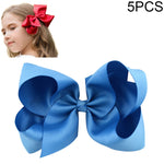 5 PCS 6 Inch Colorful Kids Girls Big Solid Ribbon Hair Bow Clips