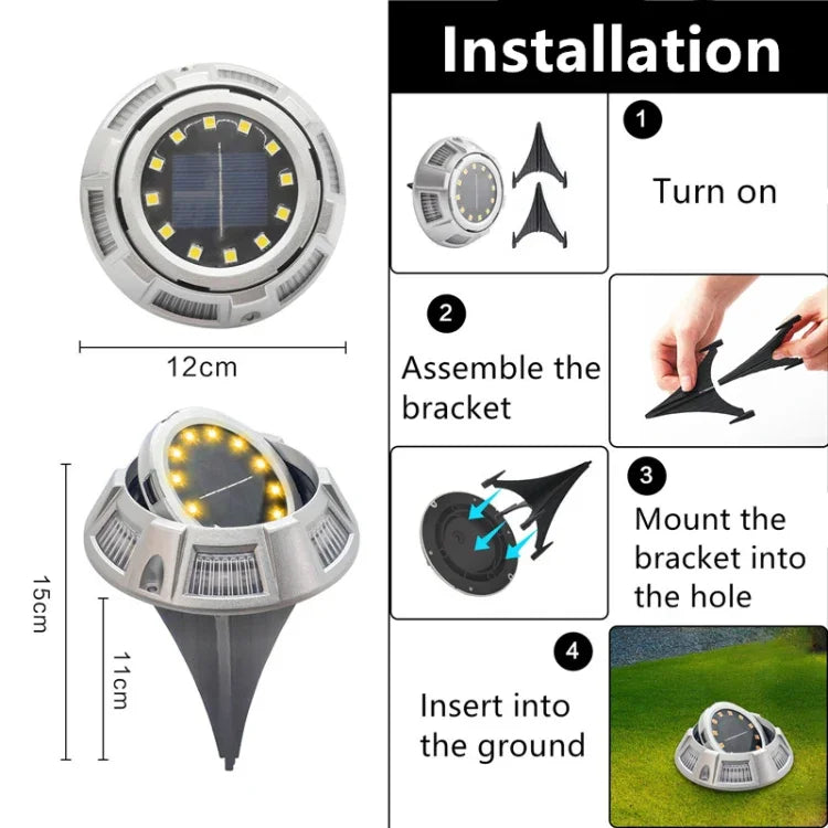 Outdoor Solar Underground Lamp Rotating Buried Lawn Lamp , Spec:, 12 LEDs White+Blue Light (Aluminum Shell), 12 LEDs Warm+Blue Light (Aluminum Shell), 12 LEDs White+Color Llight (Aluminum Shell), 12 LEDs Warm+Color Light (Aluminum Shell)