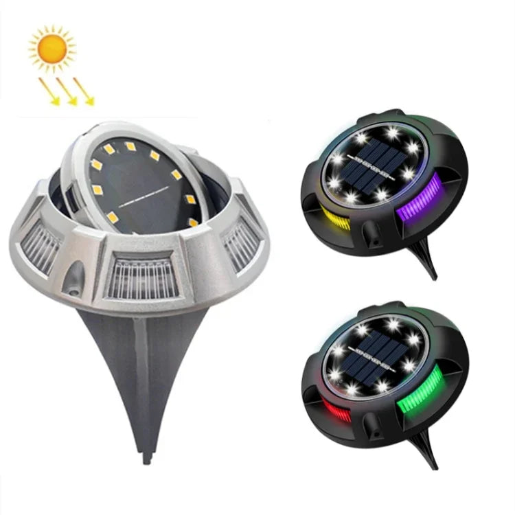 Outdoor Solar Underground Lamp Rotating Buried Lawn Lamp , Spec:, 12 LEDs White+Blue Light (Aluminum Shell), 12 LEDs Warm+Blue Light (Aluminum Shell), 12 LEDs White+Color Llight (Aluminum Shell), 12 LEDs Warm+Color Light (Aluminum Shell)