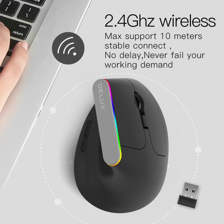 DELUX M618C 6 Keys 1600 DPI RGB Vertical Wireless Bluetooth Dual Mode Mouse, M618C(Black), M618C(White)