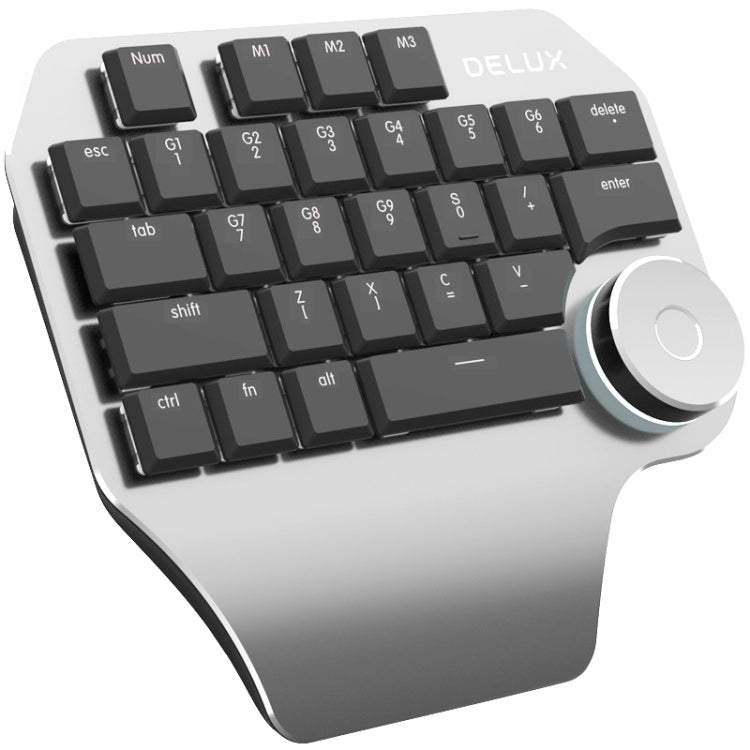 DELUX T11 29 Keys Single-Hand Keyboard Shortcut Key Speech Tool Flat Keyboard, Colour: Silver Black, Silver Black