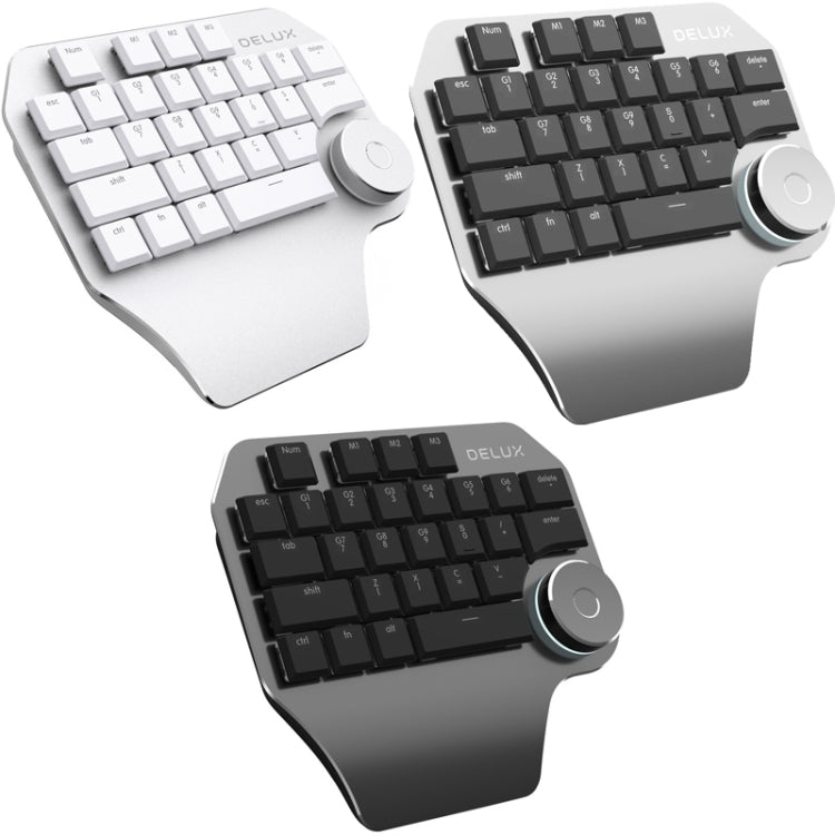DELUX T11 29 Keys Single-Hand Keyboard Shortcut Key Speech Tool Flat Keyboard, Colour: Silver Black, Silver Black