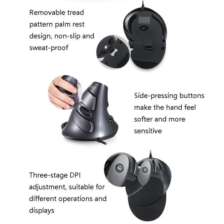 DELUX M618 6-Keys Vertical Handheld Mouse Ergonomic Wired Mouse, Cable Length: 1.5m, Wired