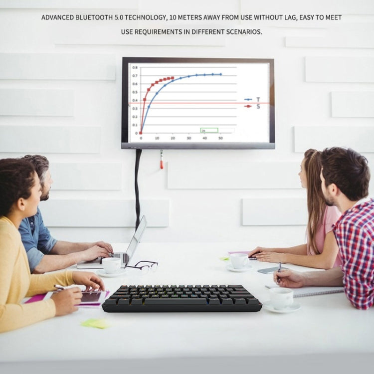 LEAVEN K28 61 Keys Gaming Office Computer RGB Wireless Bluetooth + Wired Dual Mode Mechanical Keyboard, Cabel Length:1.5m, Green Axis (White), Green Axis (Blue), Green Axis (Pink), Red Axis (White), Red Axis (Blue), Red Axis (Pink), Tea Axis (White)   ...