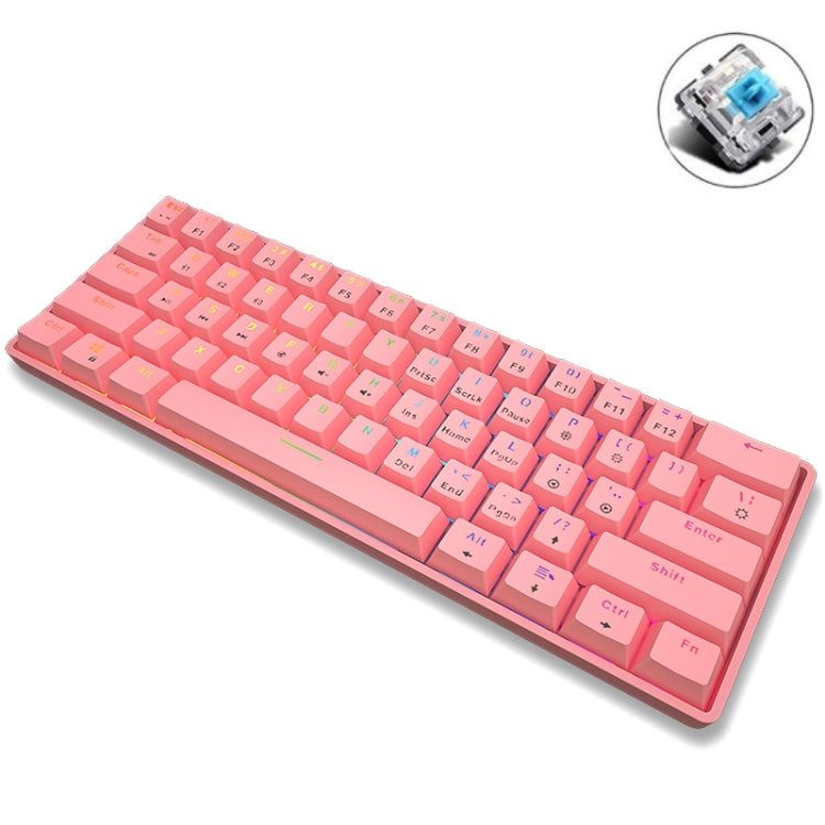 LEAVEN K28 61 Keys Gaming Office Computer RGB Wireless Bluetooth + Wired Dual Mode Mechanical Keyboard, Cabel Length:1.5m, Green Axis (White), Green Axis (Blue), Green Axis (Pink), Red Axis (White), Red Axis (Blue), Red Axis (Pink), Tea Axis (White)   ...