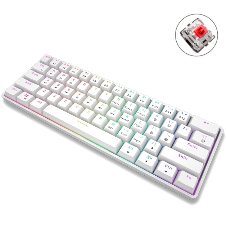 LEAVEN K28 61 Keys Gaming Office Computer RGB Wireless Bluetooth + Wired Dual Mode Mechanical Keyboard, Cabel Length:1.5m, Green Axis (White), Green Axis (Blue), Green Axis (Pink), Red Axis (White), Red Axis (Blue), Red Axis (Pink), Tea Axis (White)   ...