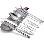7 in 1 Cutlery Spoon Chopsticks And Straw Set Stainless Steel Portable Cutlery Set, Silver + Light Bag, Gold+ Light Bag, Rose+ Light Bag, Symphony + Light Bag, Black+ Light Bag, Silver + Deep Bag, Gold  + Deep Bag, Rose  + Deep Bag, Symphony + Deep Bag...