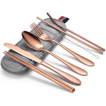 7 in 1 Cutlery Spoon Chopsticks And Straw Set Stainless Steel Portable Cutlery Set, Silver + Light Bag, Gold+ Light Bag, Rose+ Light Bag, Symphony + Light Bag, Black+ Light Bag, Silver + Deep Bag, Gold  + Deep Bag, Rose  + Deep Bag, Symphony + Deep Bag...