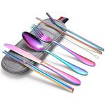7 in 1 Cutlery Spoon Chopsticks And Straw Set Stainless Steel Portable Cutlery Set, Silver + Light Bag, Gold+ Light Bag, Rose+ Light Bag, Symphony + Light Bag, Black+ Light Bag, Silver + Deep Bag, Gold  + Deep Bag, Rose  + Deep Bag, Symphony + Deep Bag...