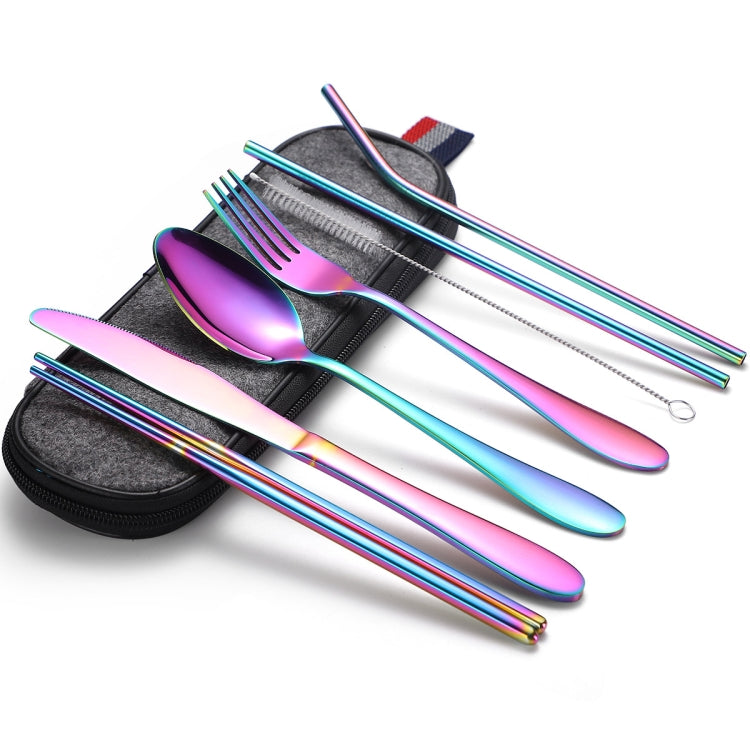 7 in 1 Cutlery Spoon Chopsticks And Straw Set Stainless Steel Portable Cutlery Set, Silver + Light Bag, Gold+ Light Bag, Rose+ Light Bag, Symphony + Light Bag, Black+ Light Bag, Silver + Deep Bag, Gold  + Deep Bag, Rose  + Deep Bag, Symphony + Deep Bag...